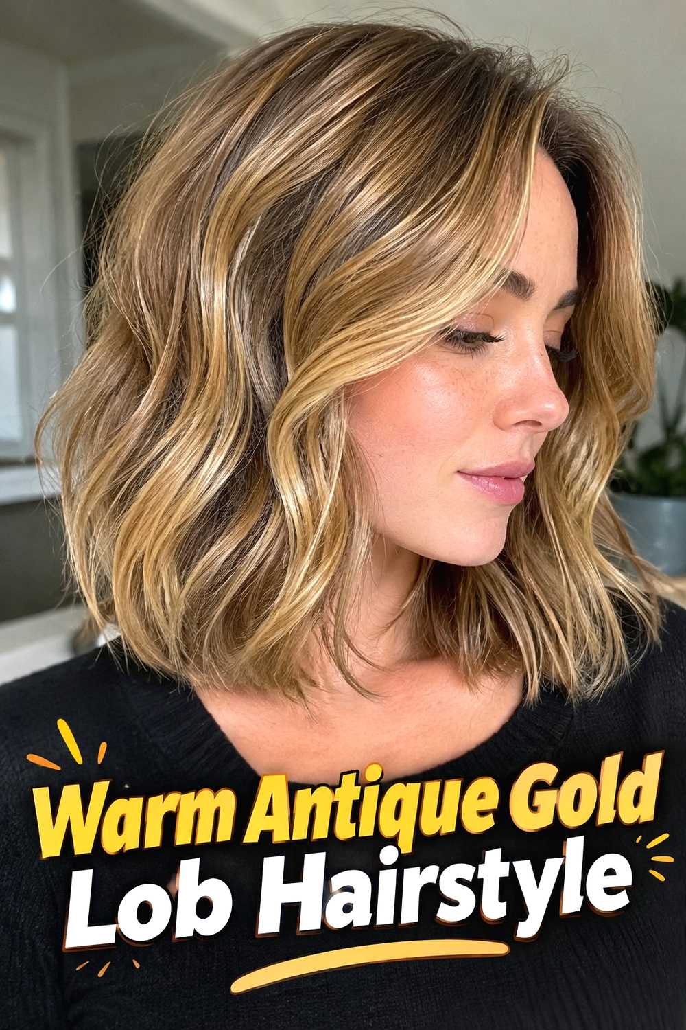 5. Warm Antique Gold Lob Hairstyle