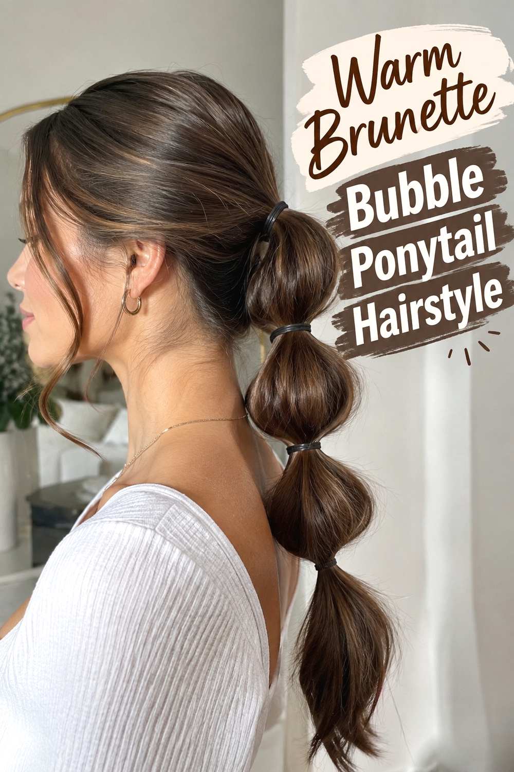11. Warm Brunette Bubble Ponytail Hairstyle