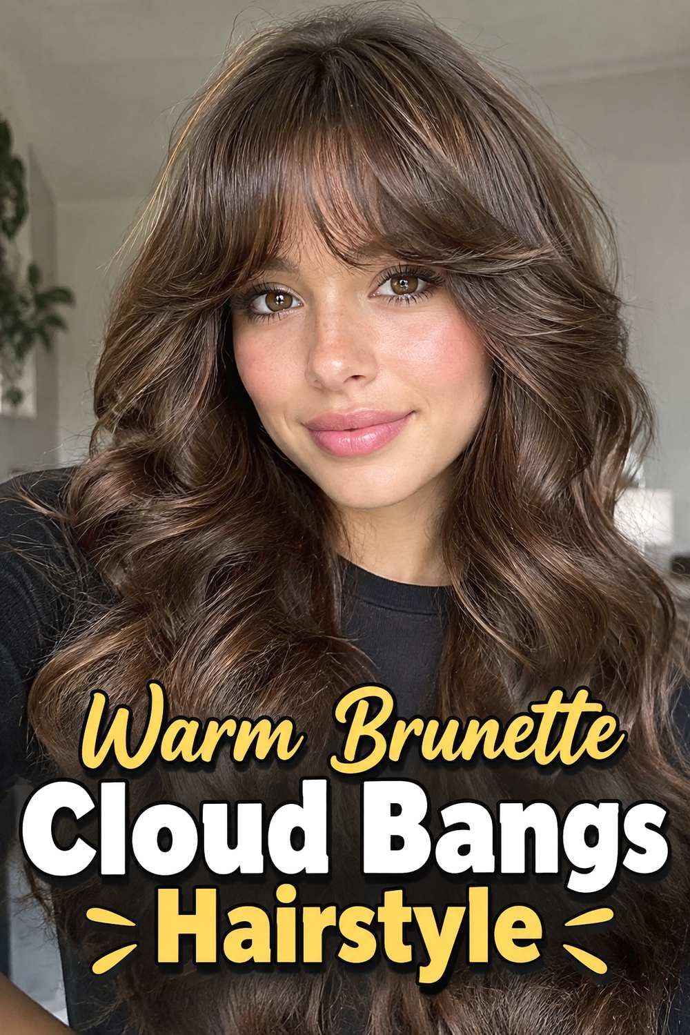 Warm Brunette Cloud Bangs Hairstyle