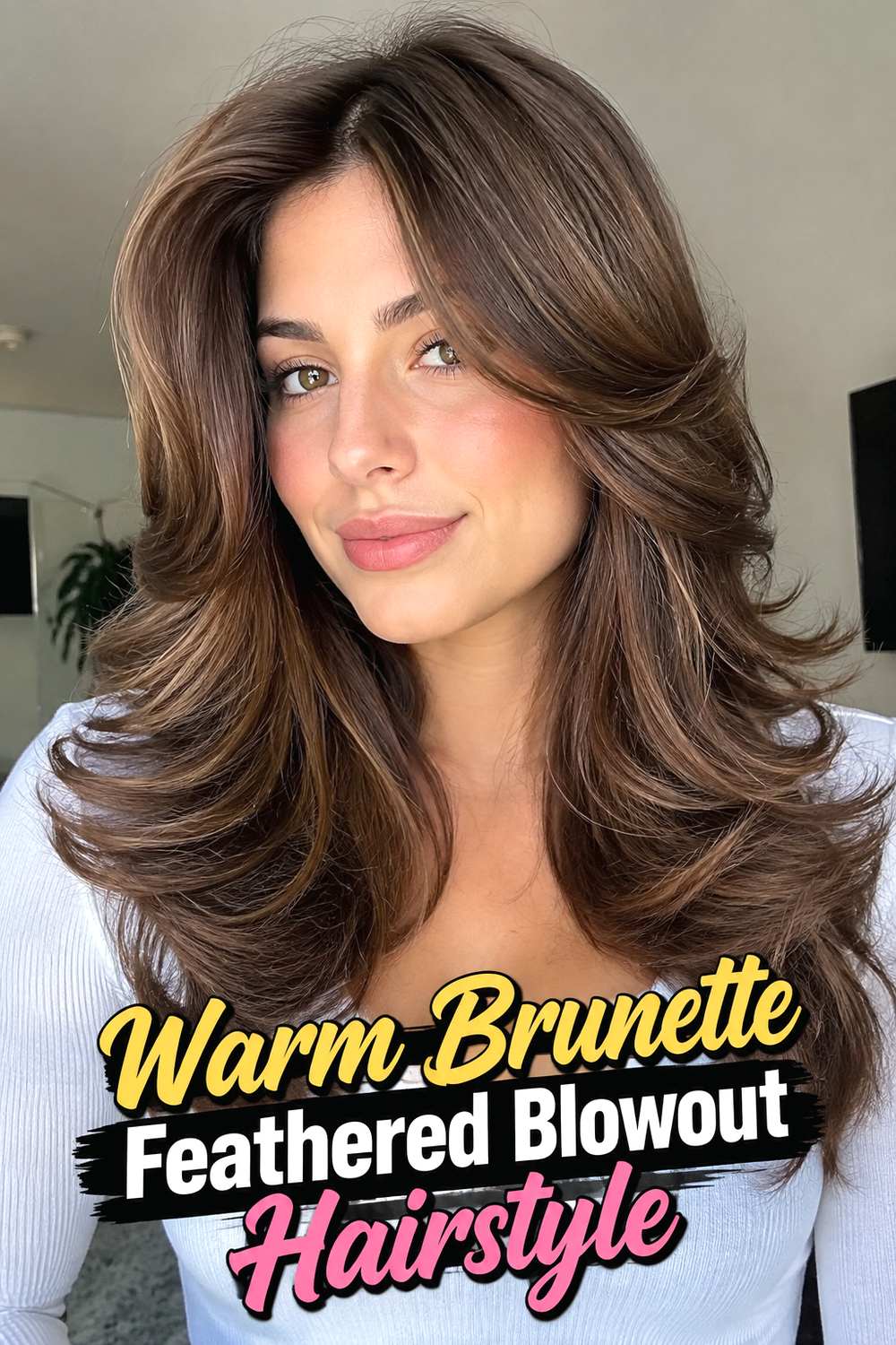 Warm Brunette Feathered Blowout Hairstyle