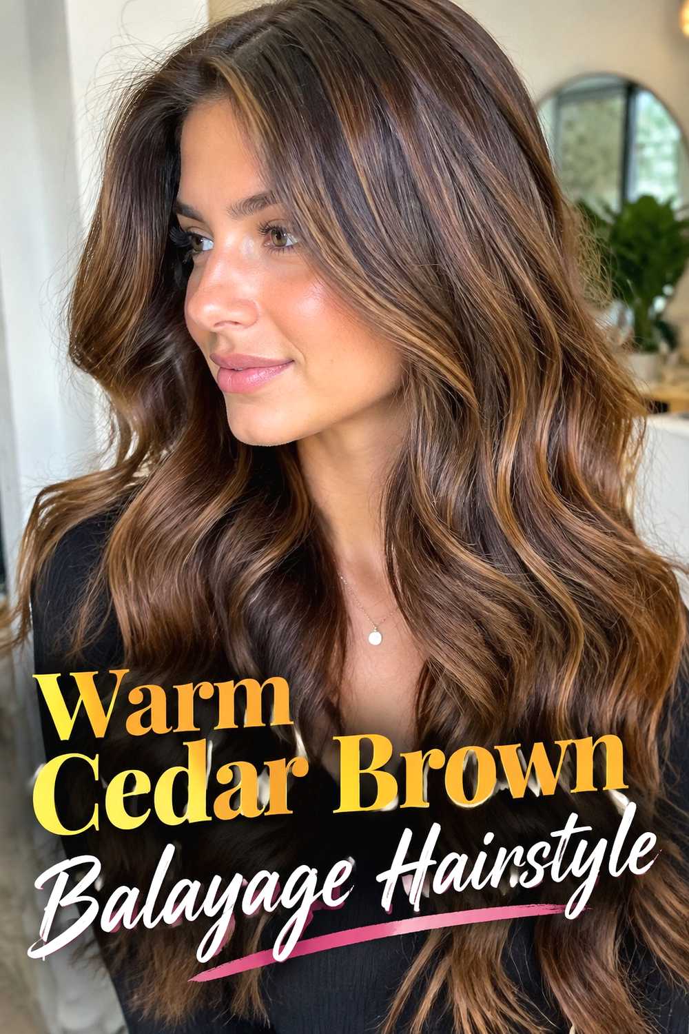 2. Warm Cedar Brown Balayage Hairstyle