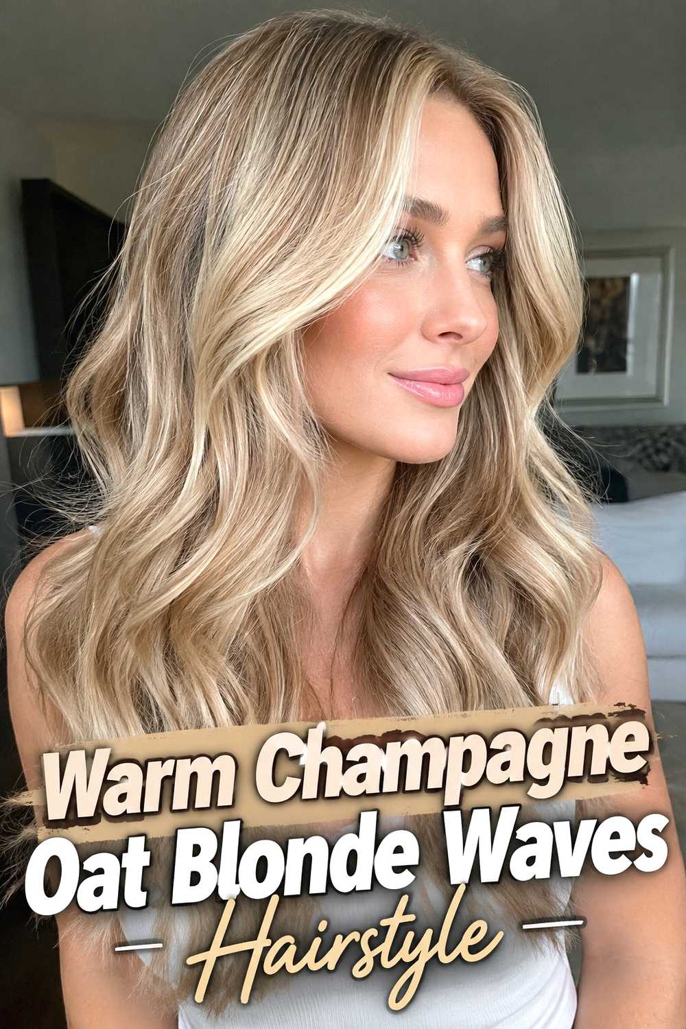 7. Warm Champagne Oat Blonde Waves Hairstyle