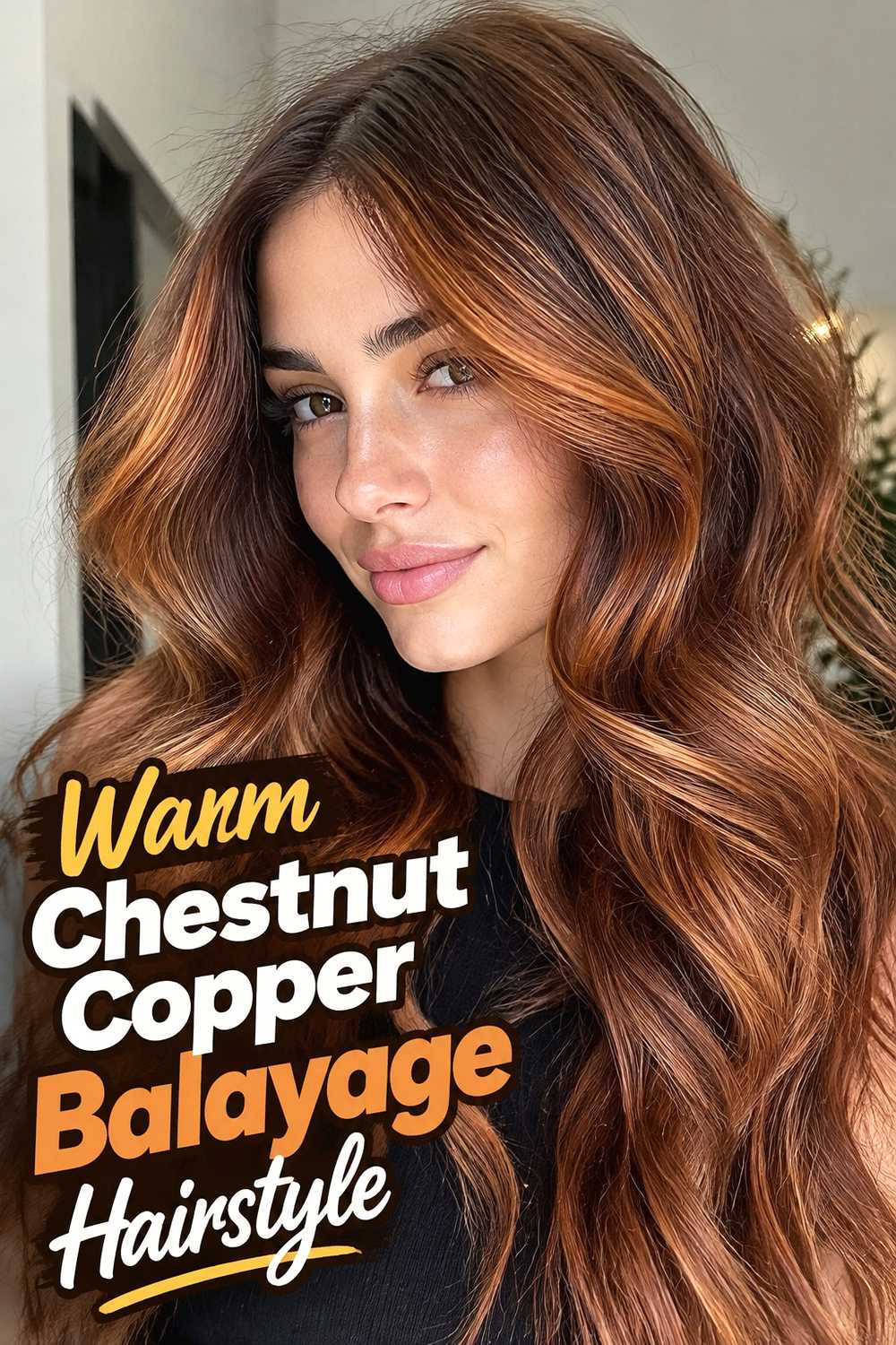 2. Warm Chestnut Copper Balayage Hairstyle