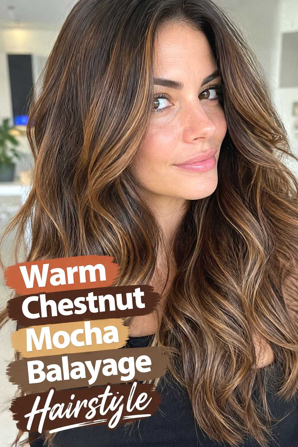 2. Warm Chestnut Mocha Balayage Hairstyle
