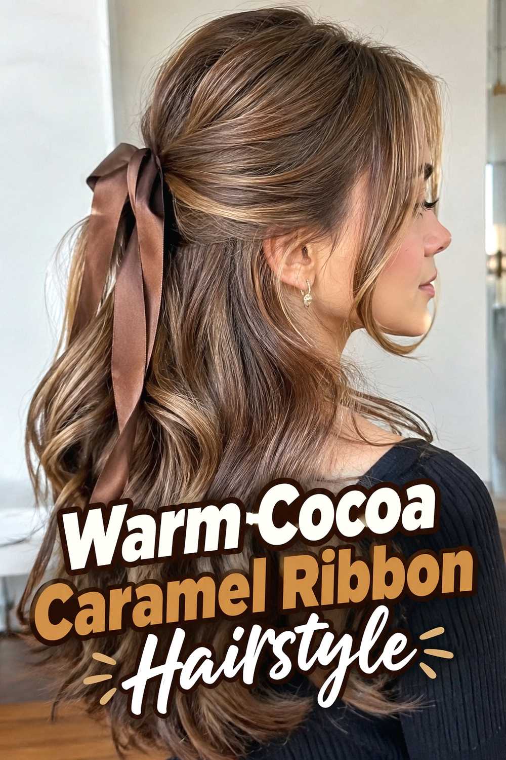 3. Warm Cocoa Caramel Ribbon Hairstyle