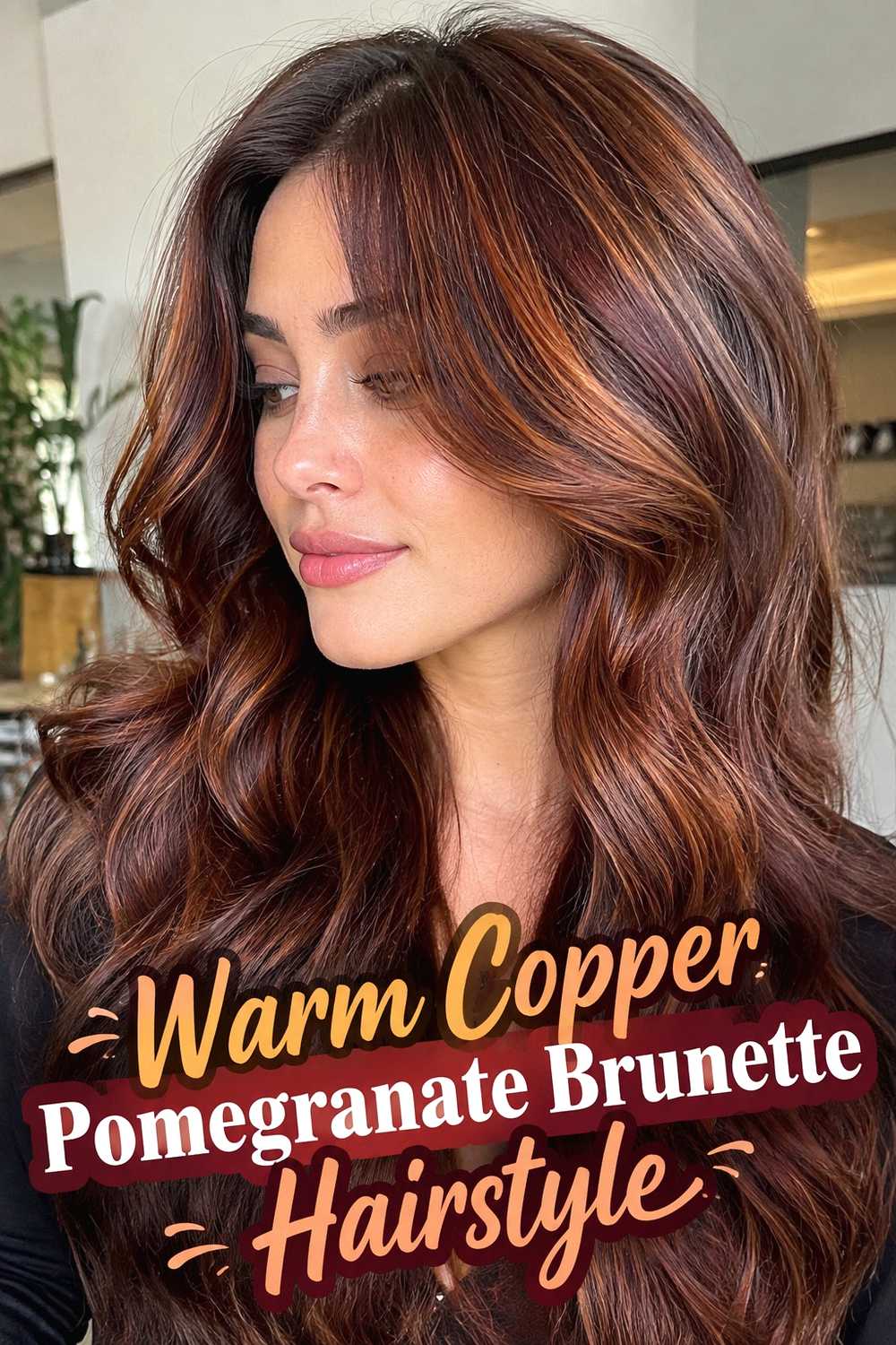 14. Warm Copper Pomegranate Brunette Hairstyle