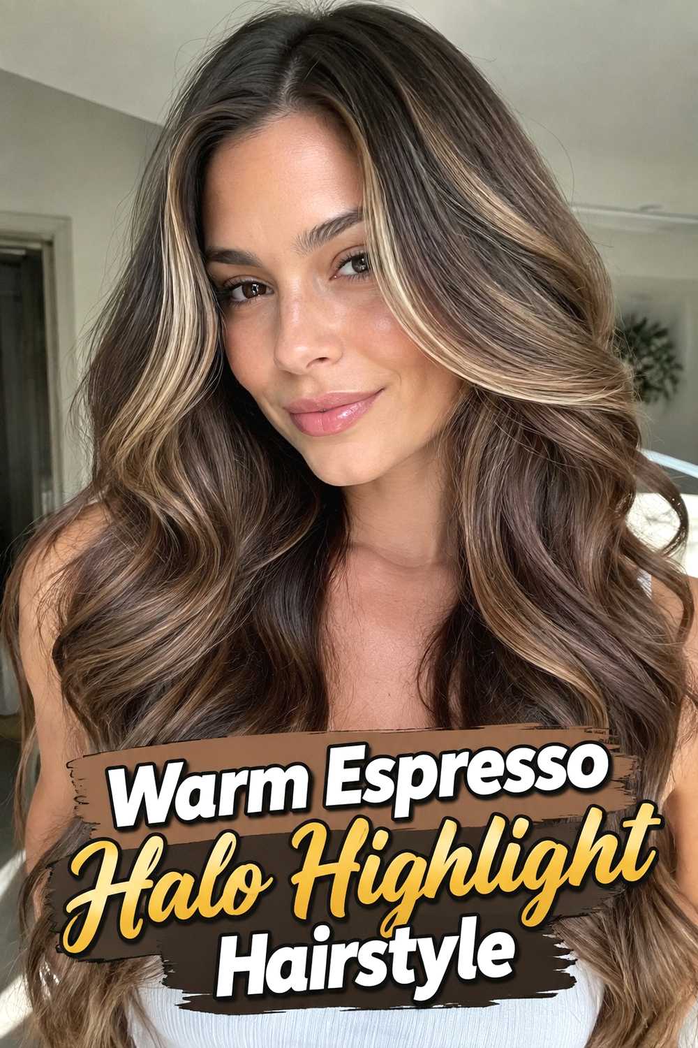 4. Warm Espresso Halo Highlight Hairstyle