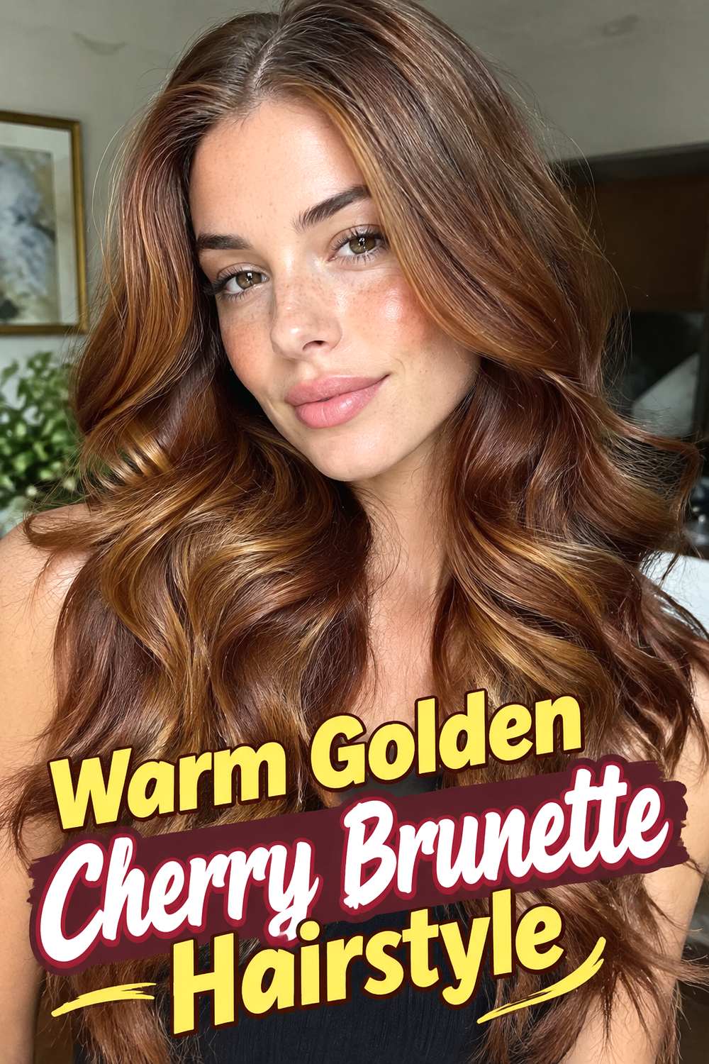 Warm Golden Cherry Brunette Hairstyle