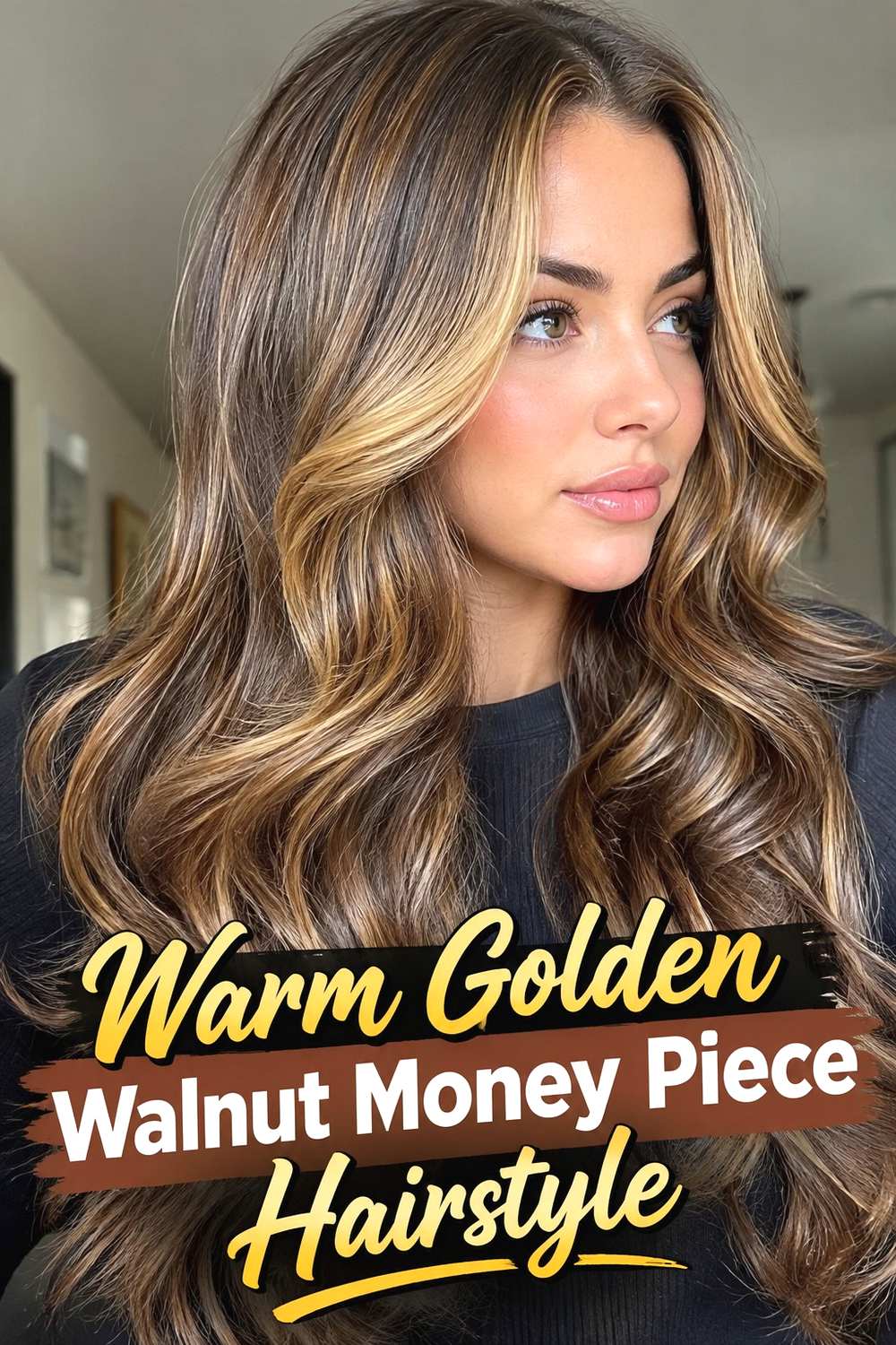 4. Warm Golden Walnut Money Piece Hairstyle