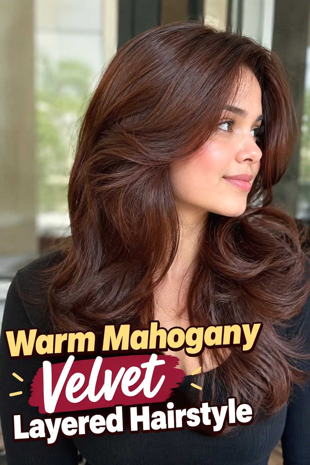 3. Warm Mahogany Velvet Layered Hairstyle