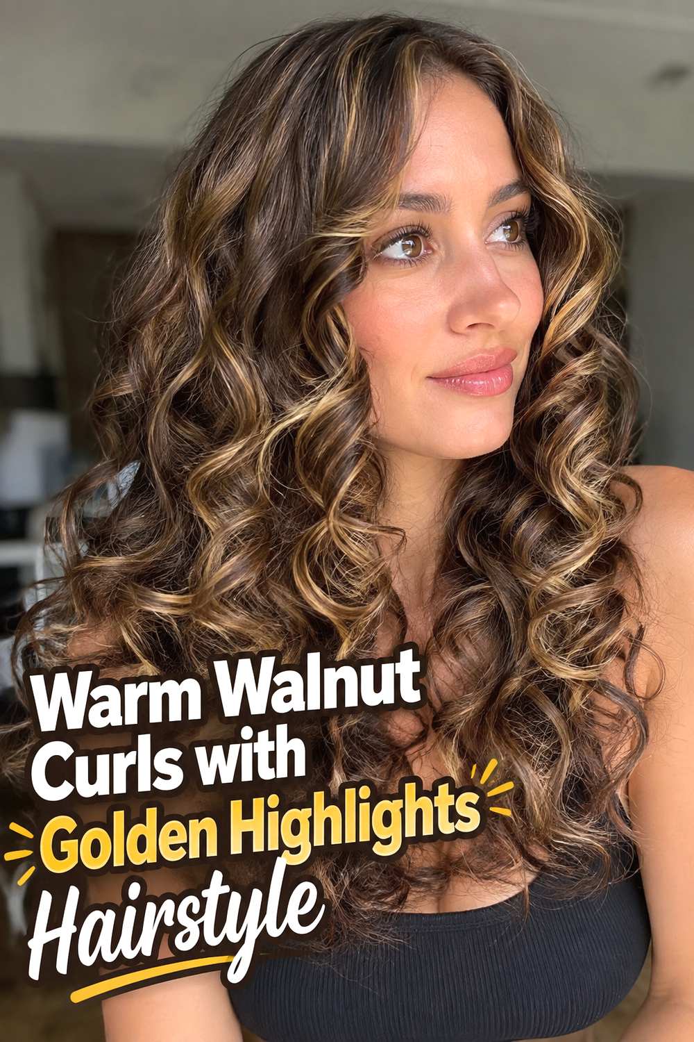 8. Warm Walnut Curls With Golden Highlights Hairstyle