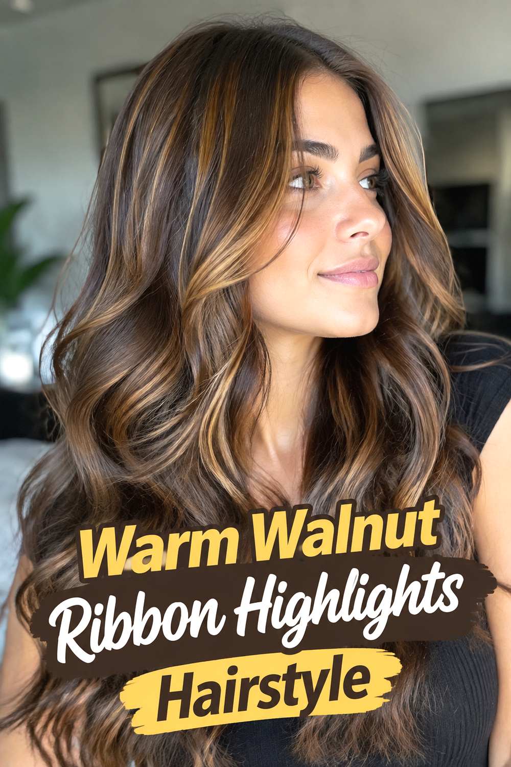 Warm Walnut Ribbon Highlights Hairstyle