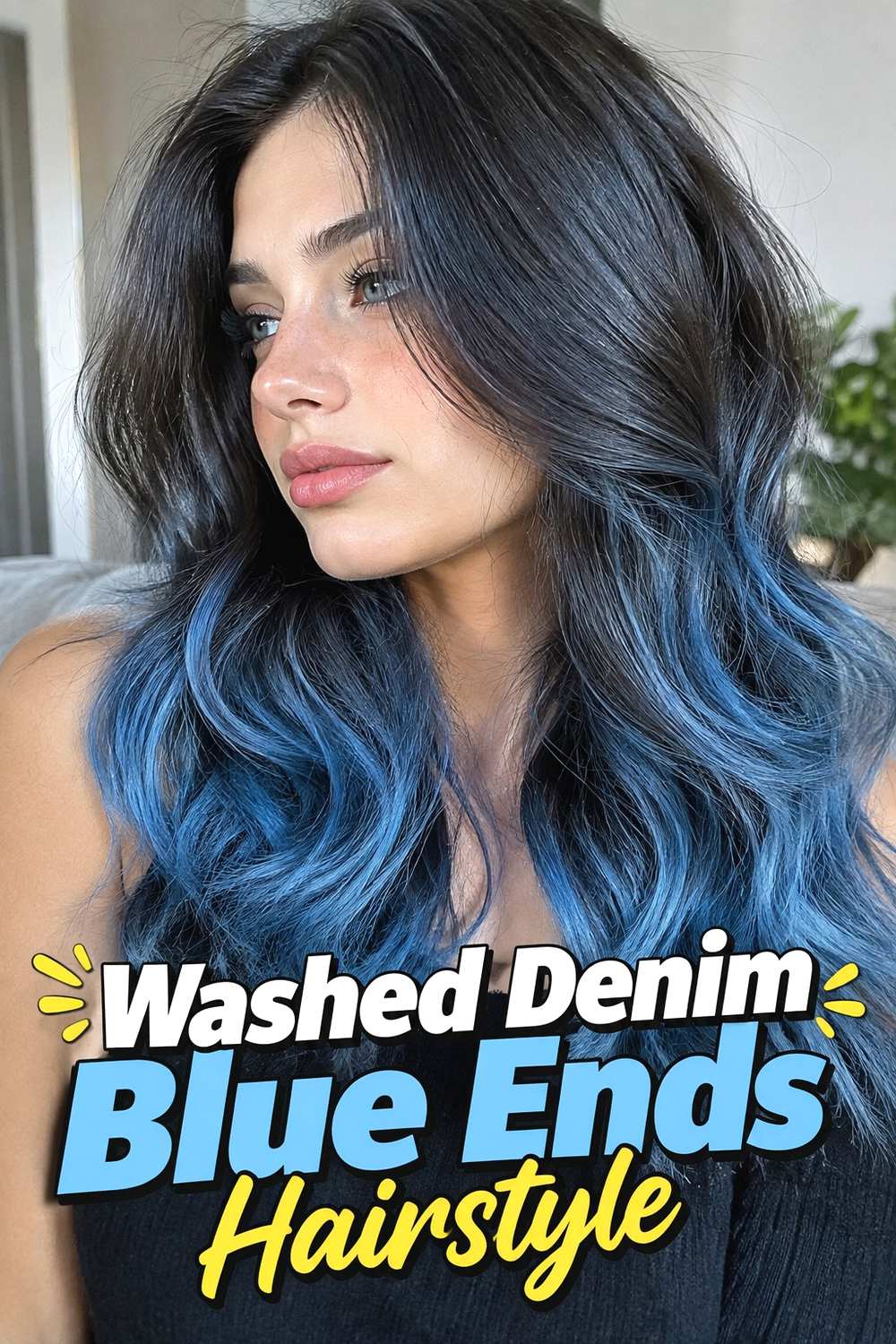 6. Washed Denim Blue Ends Hairstyle