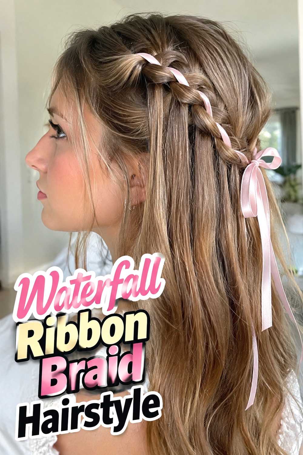 6. Waterfall Ribbon Braid Hairstyle