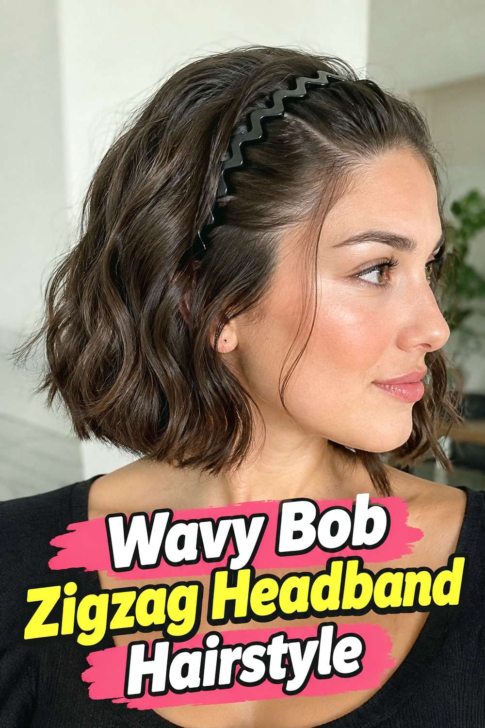 Wavy Bob Zigzag Headband Hairstyle