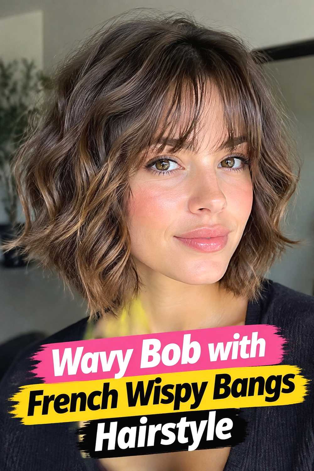 5. Wavy Bob With French Wispy Bangs Hairstyle