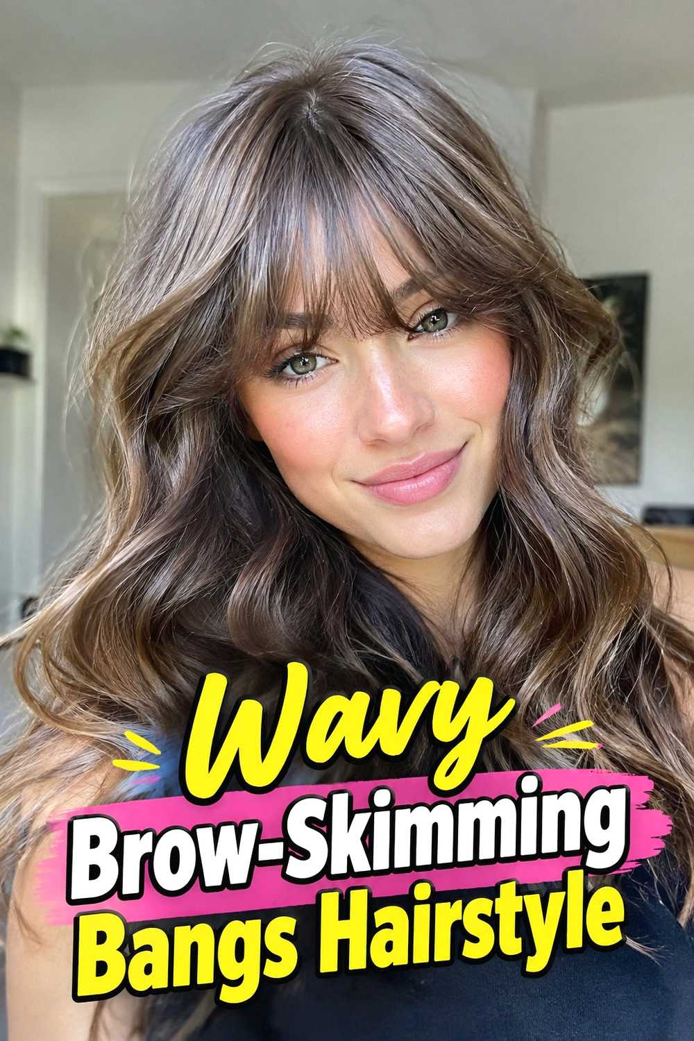 5. Wavy Brow Skimming Bangs Hairstyle