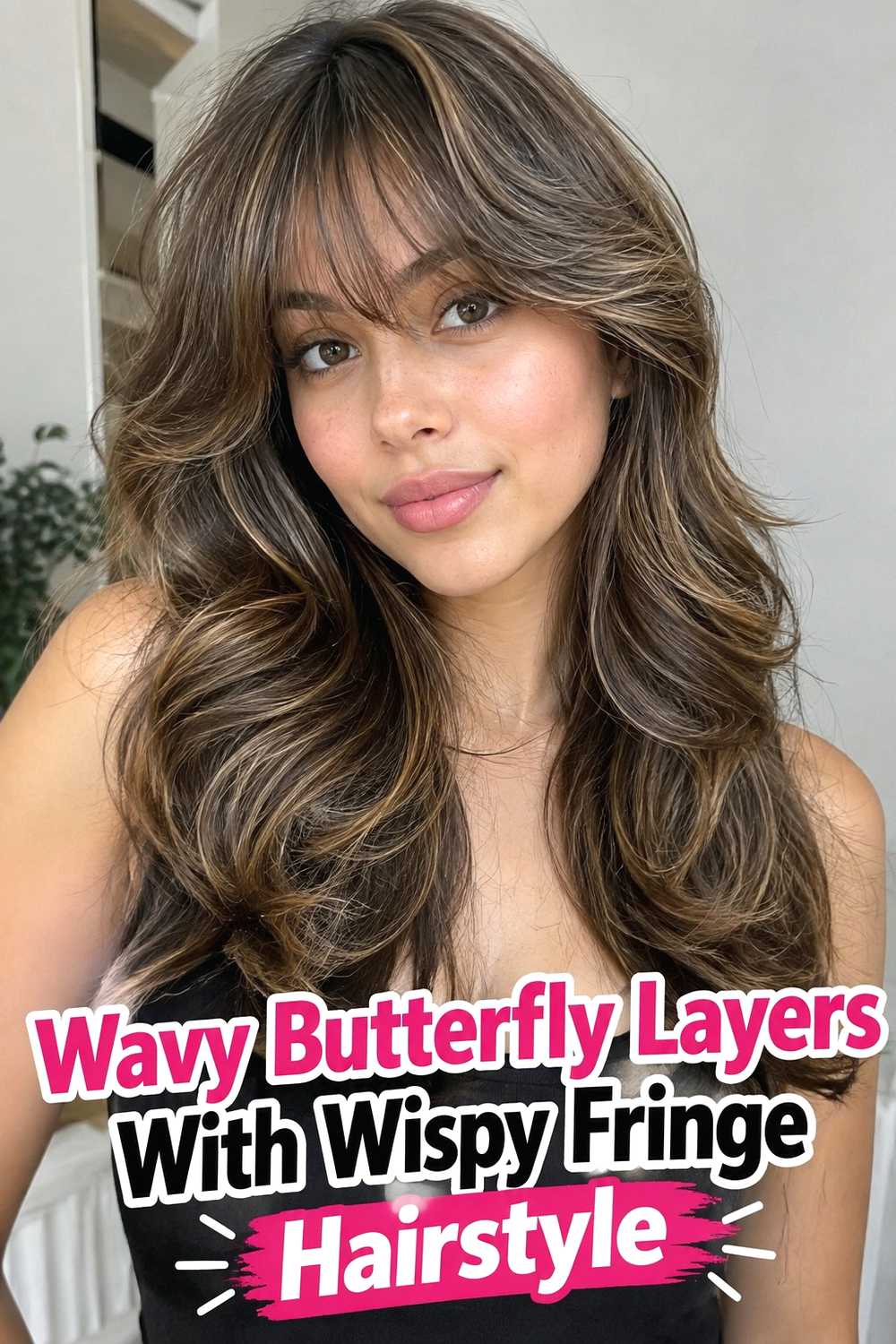 7. Wavy Butterfly Layers With Wispy Fringe Hairstyle
