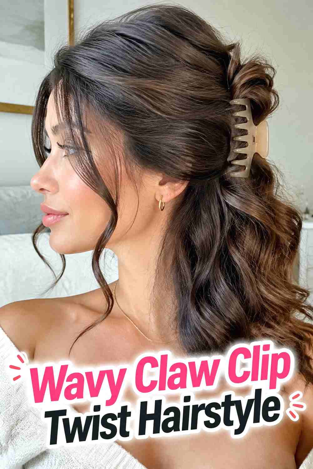 6. Wavy Claw Clip Twist Hairstyle
