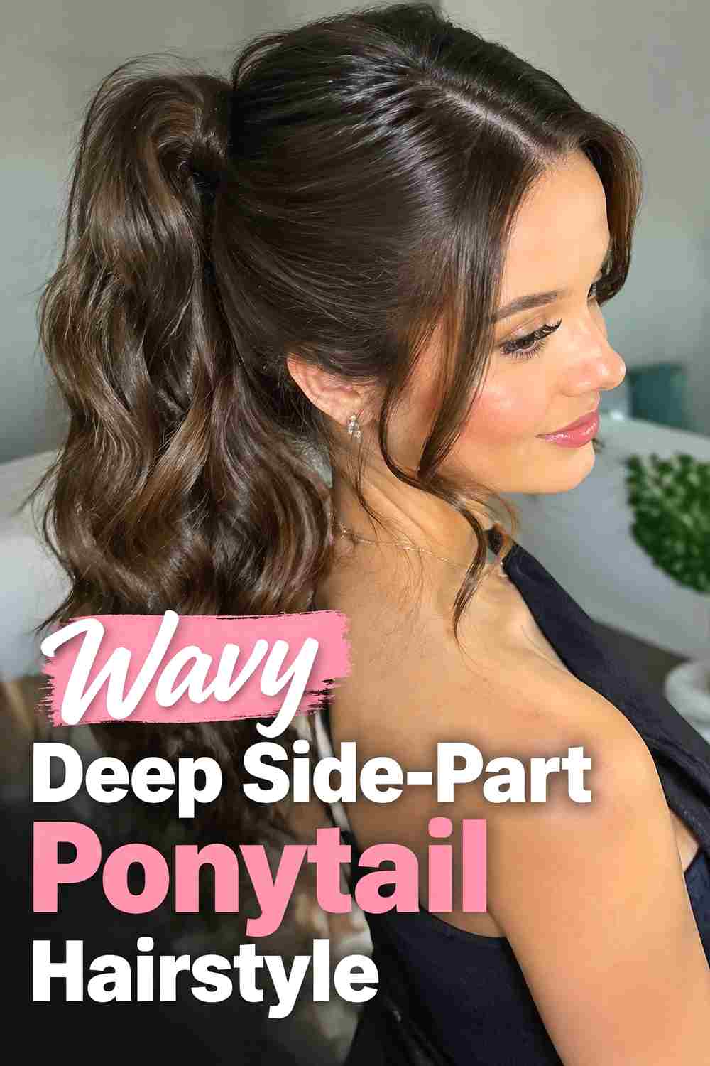 4. Wavy Deep Side Part Ponytail Hairstyle