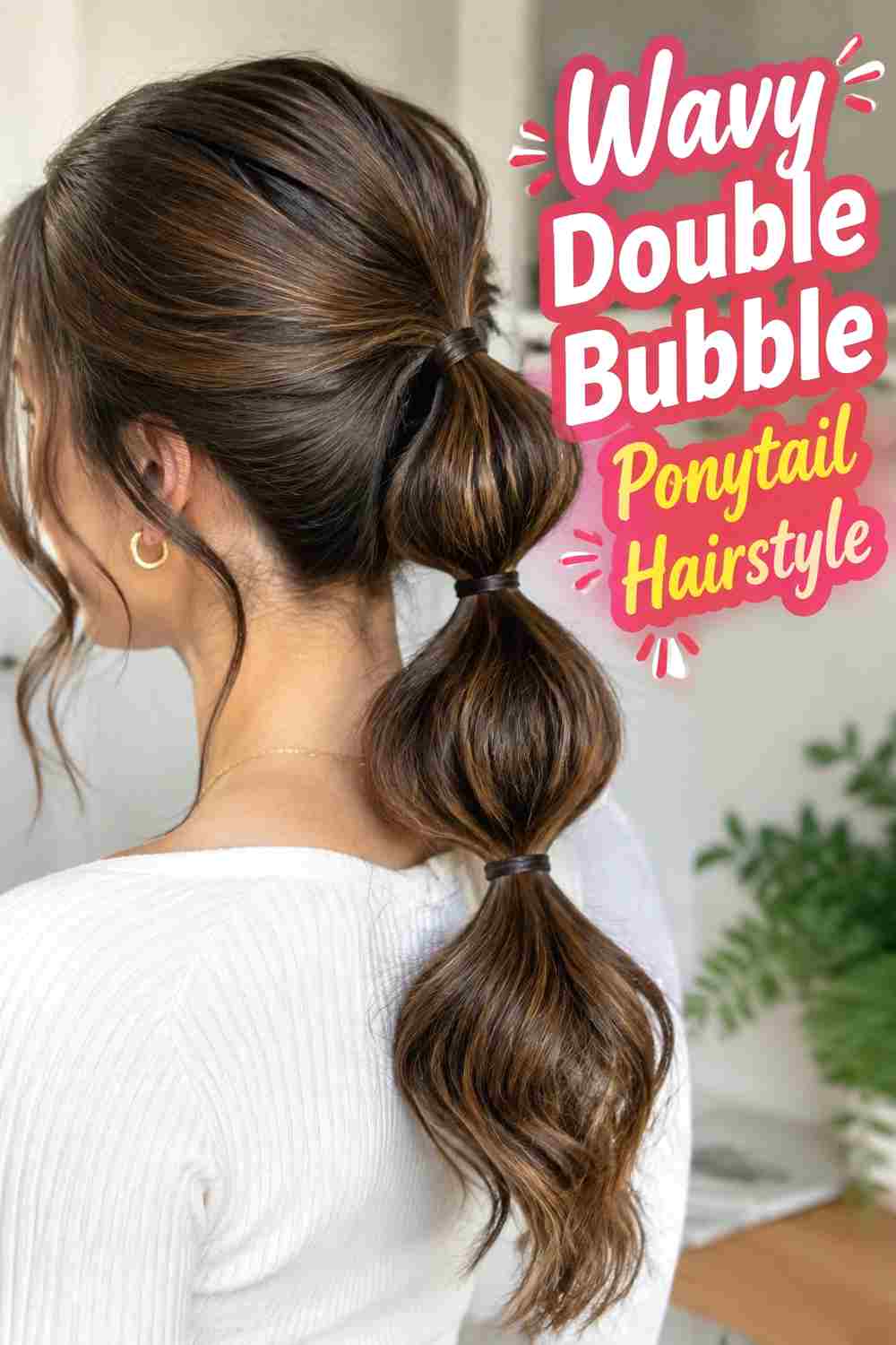 7. Wavy Double Bubble Ponytail Hairstyle