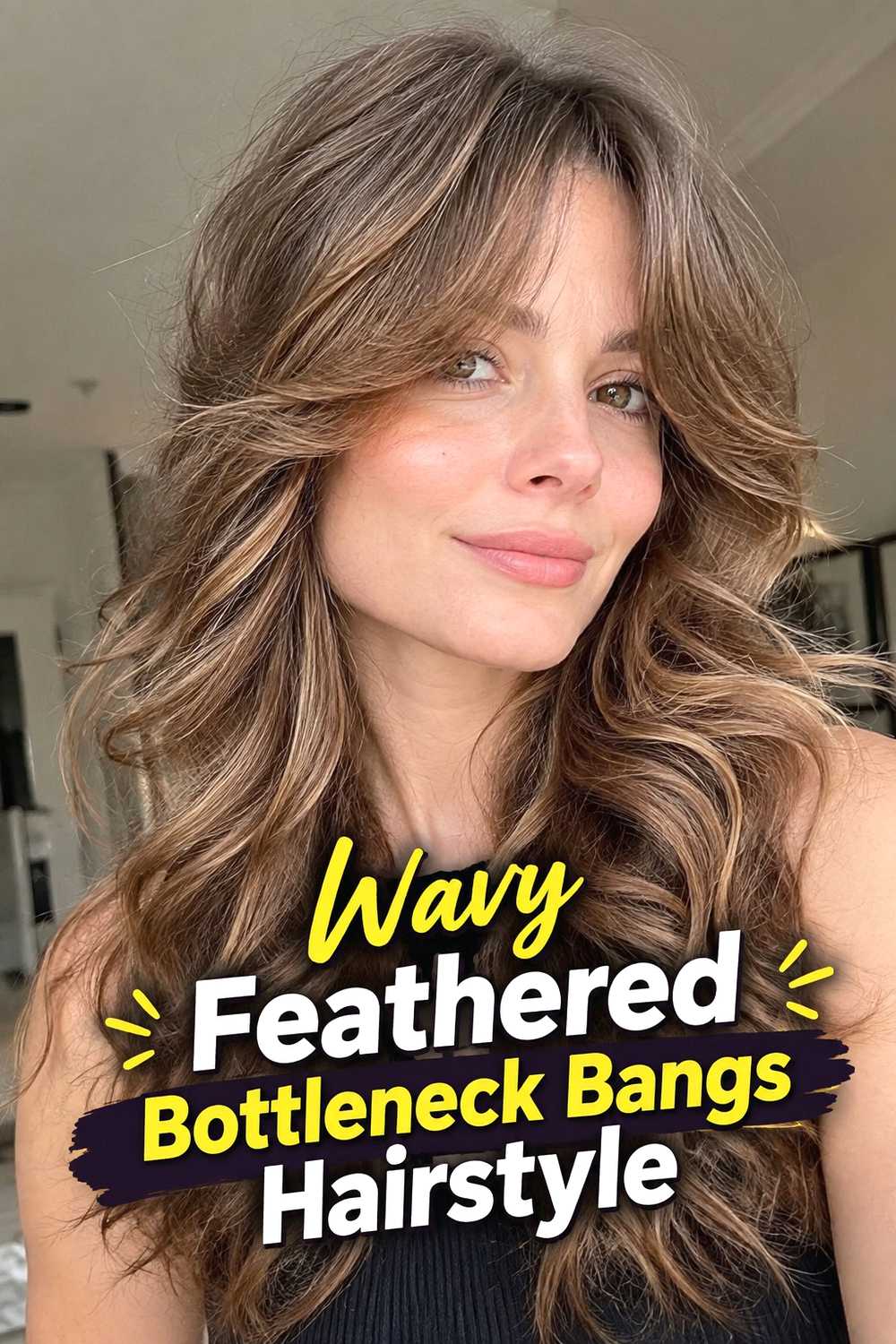 6. Wavy Feathered Bottleneck Bangs Hairstyle
