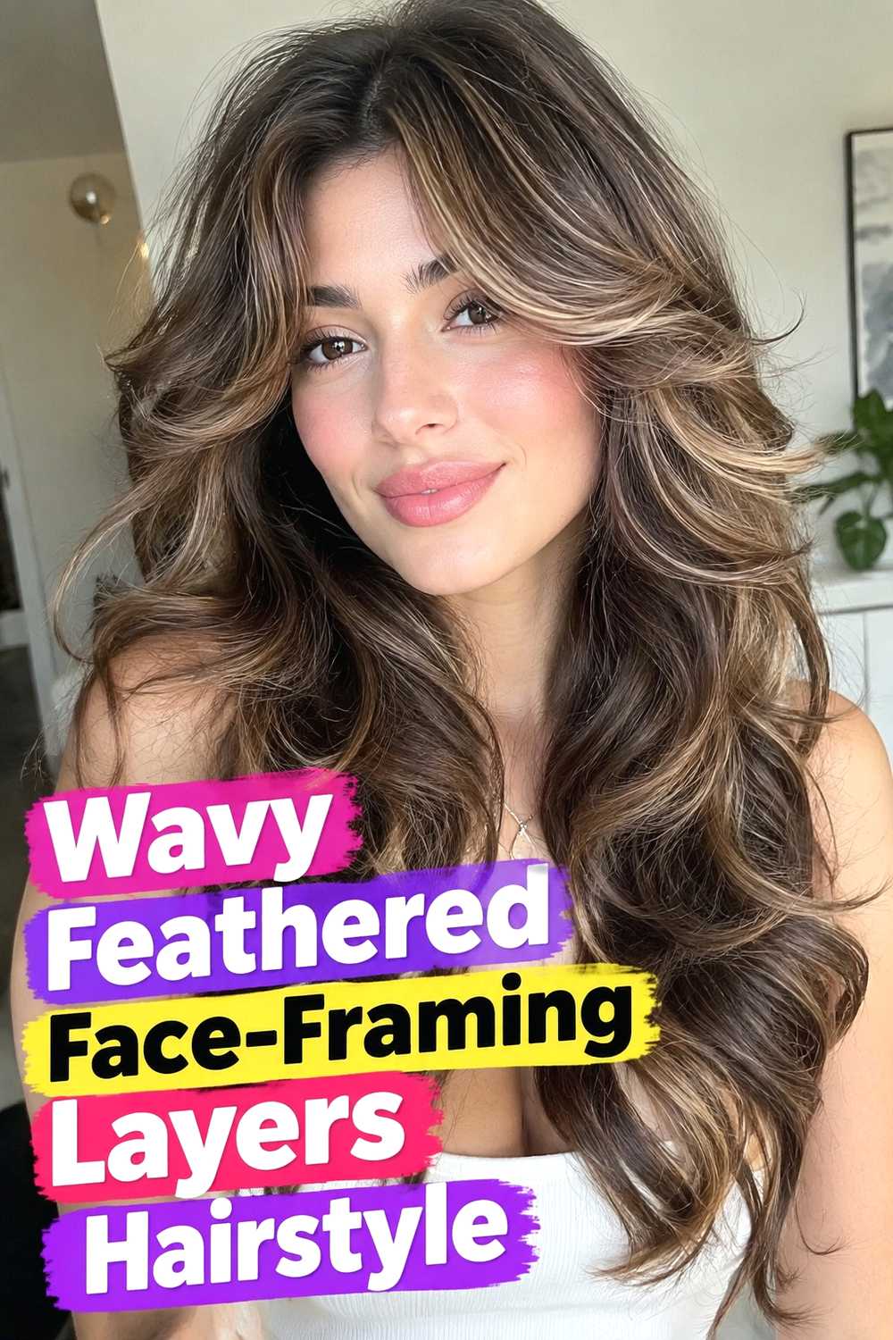9. Wavy Feathered Face Framing Layers Hairstyle