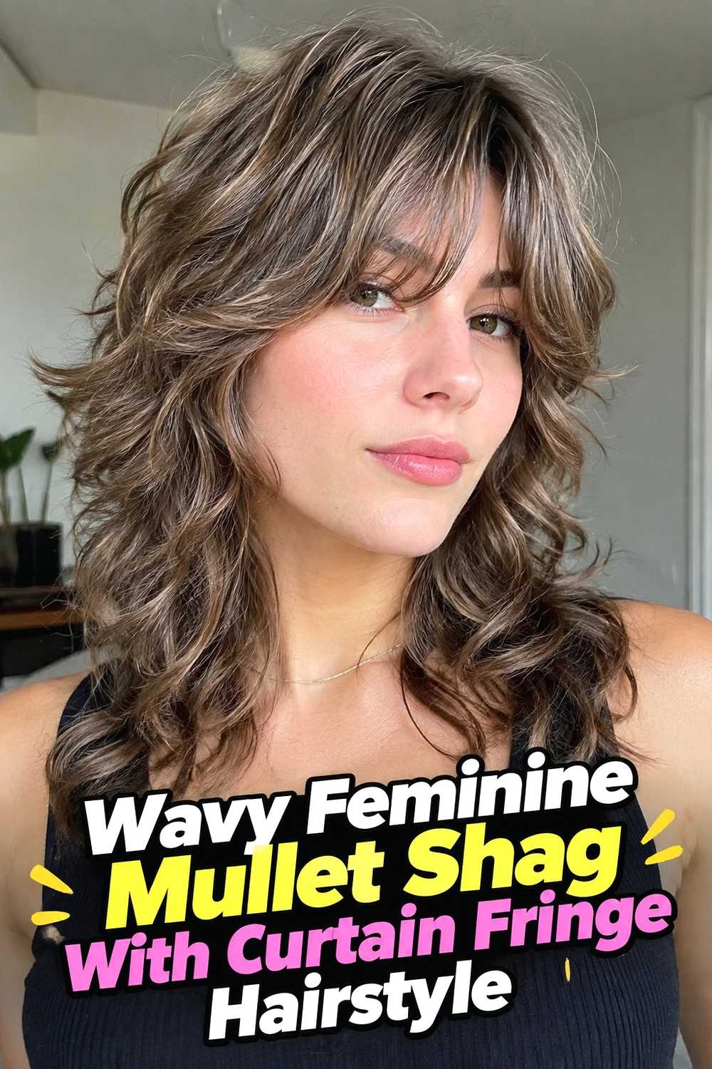 2. Wavy Feminine Mullet Shag With Curtain Fringe Hairstyle