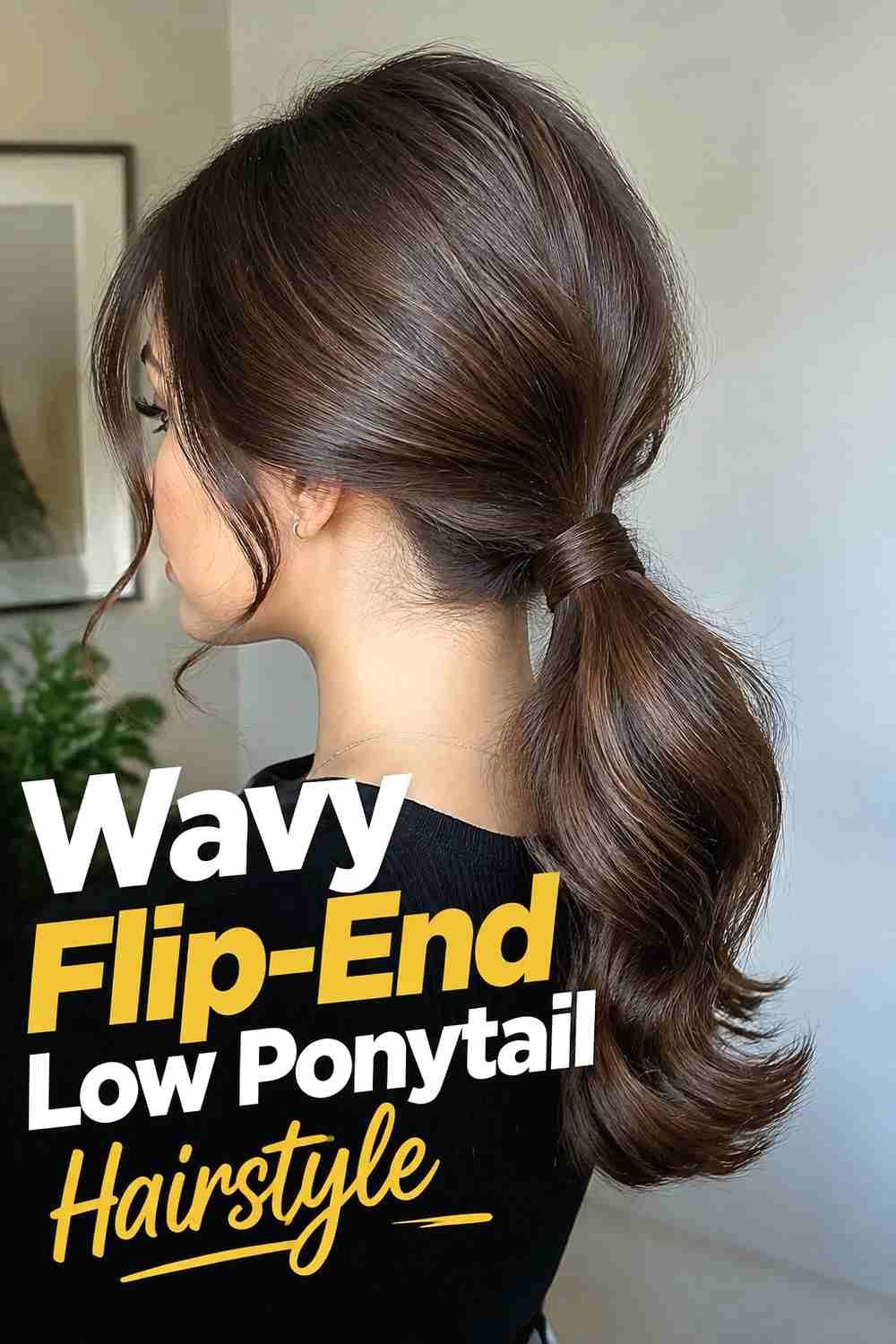 8. Wavy Flip End Low Ponytail Hairstyle