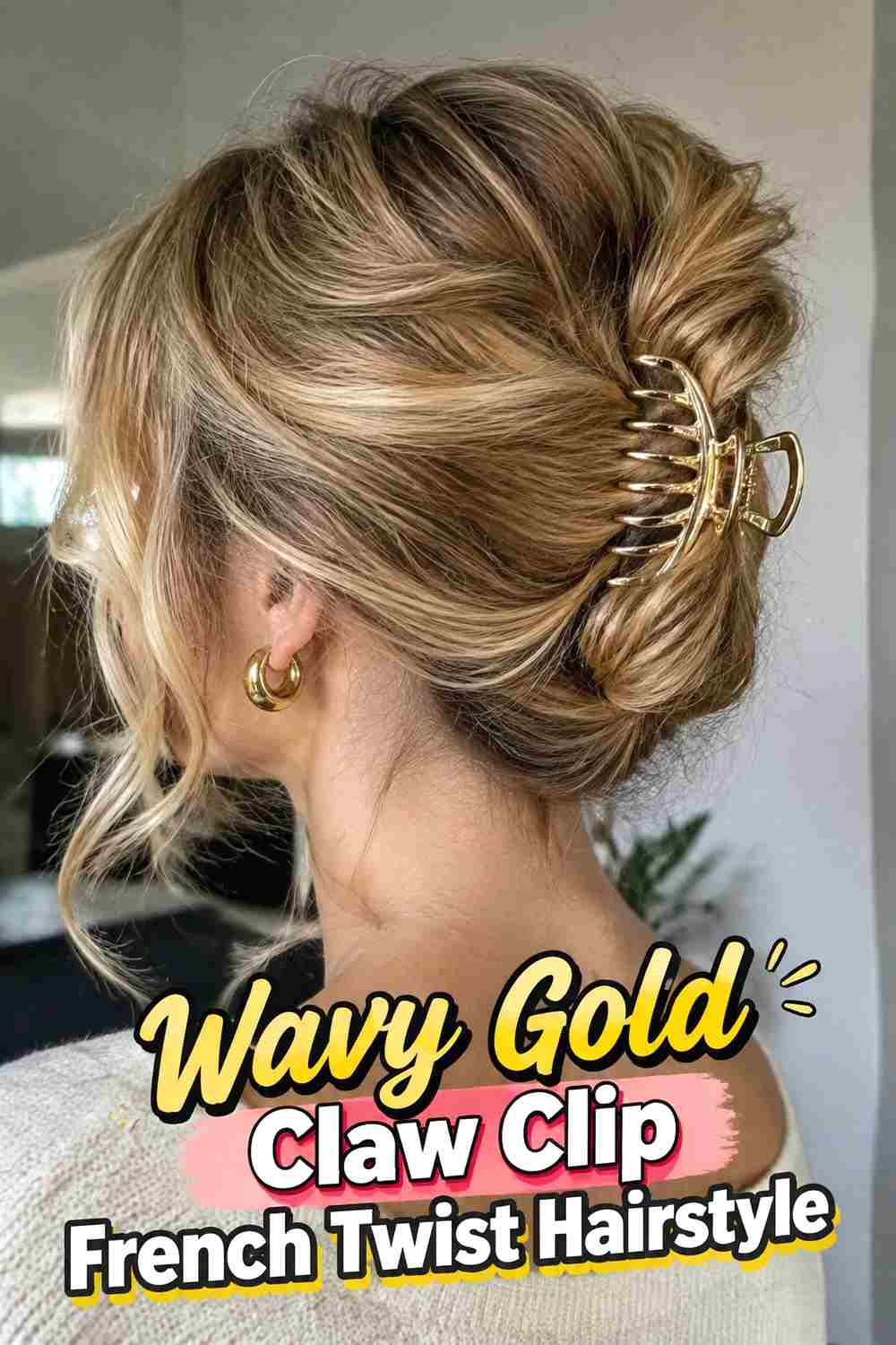 17. Wavy Gold Claw Clip French Twist Hairstyle