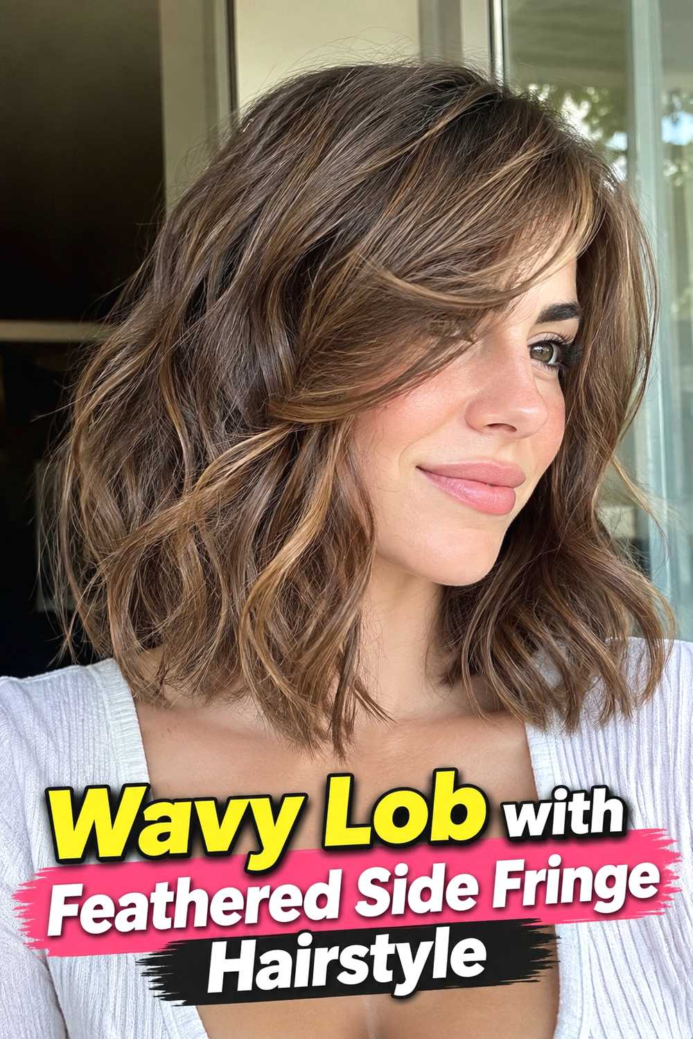 3. Wavy Lob With Feathered Side Fringe Hairstyle