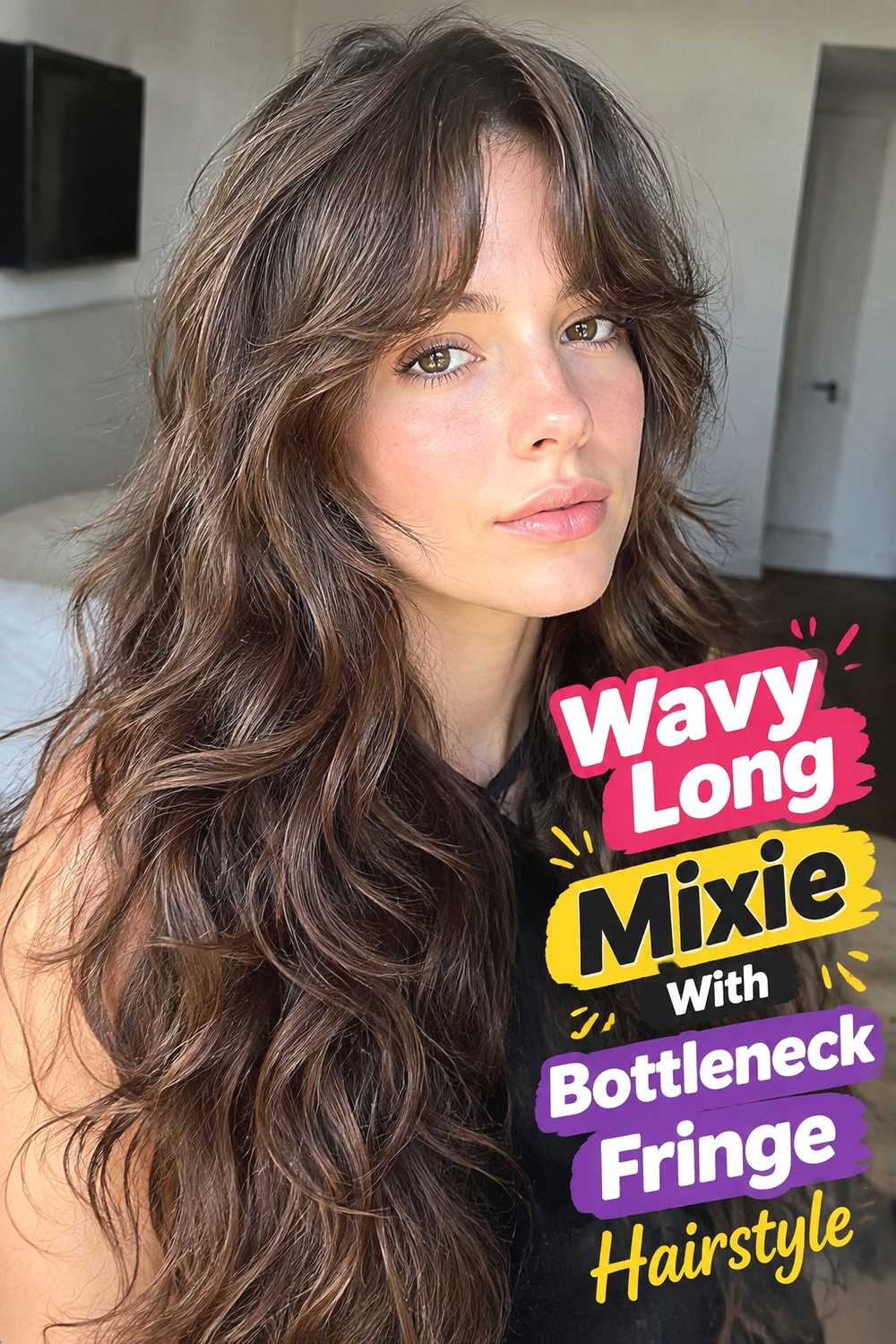 6. Wavy Long Mixie With Bottleneck Fringe Hairstyle