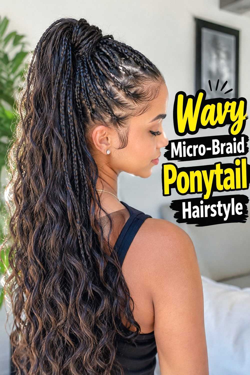 14. Wavy Micro Braid Ponytail Hairstyle