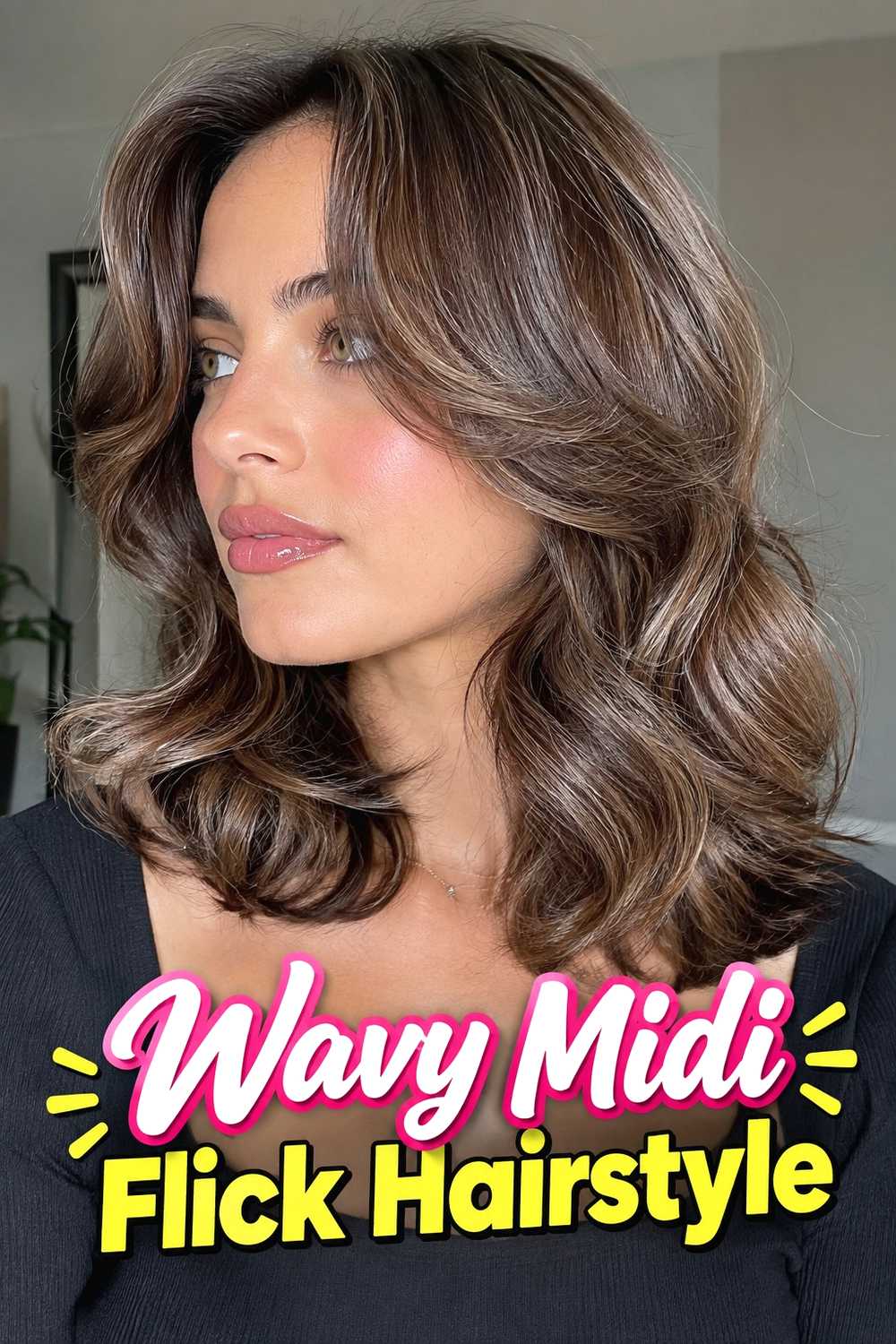 10. Wavy Midi Flick Hairstyle