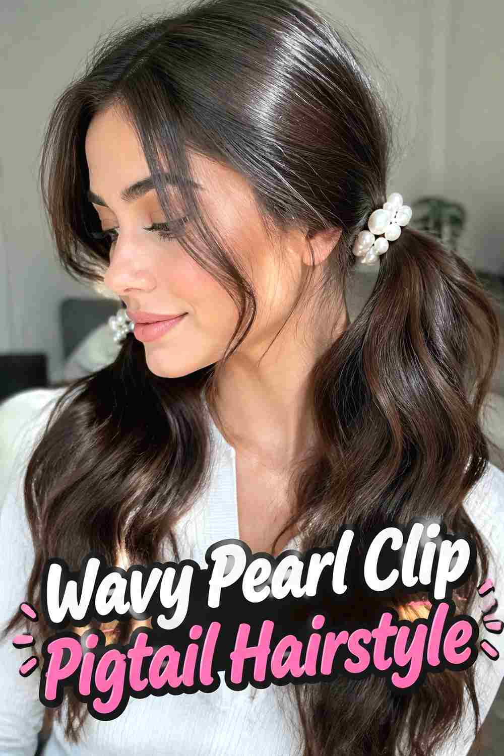 5. Wavy Pearl Clip Pigtail Hairstyle