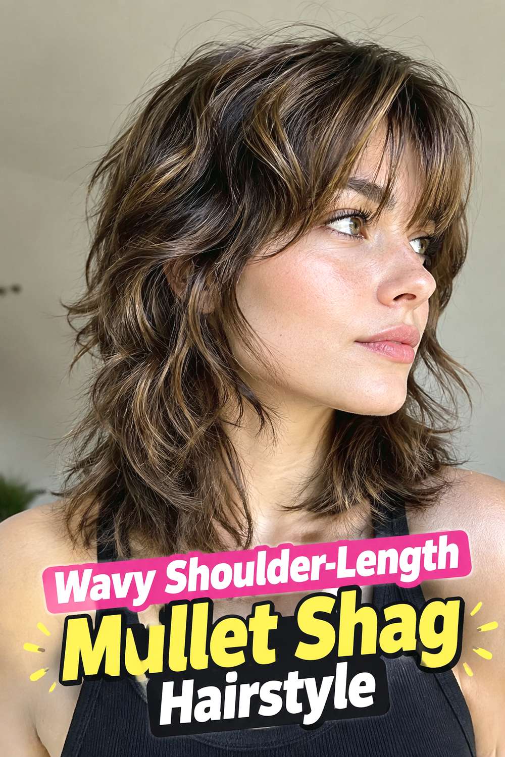 Wavy Shoulder-Length Mullet Shag Hairstyle
