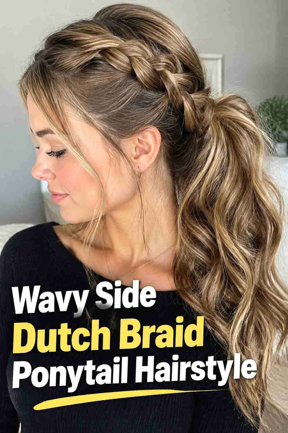 6. Wavy Side Dutch Braid Ponytail Hairstyle