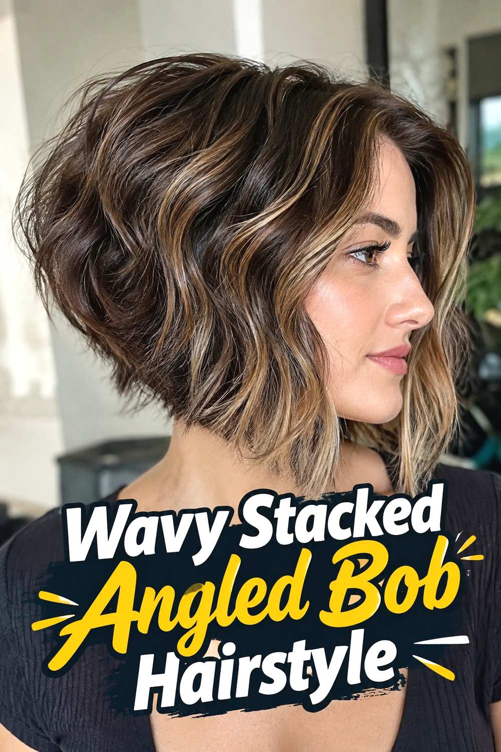 8. Wavy Stacked Angled Bob Hairstyle