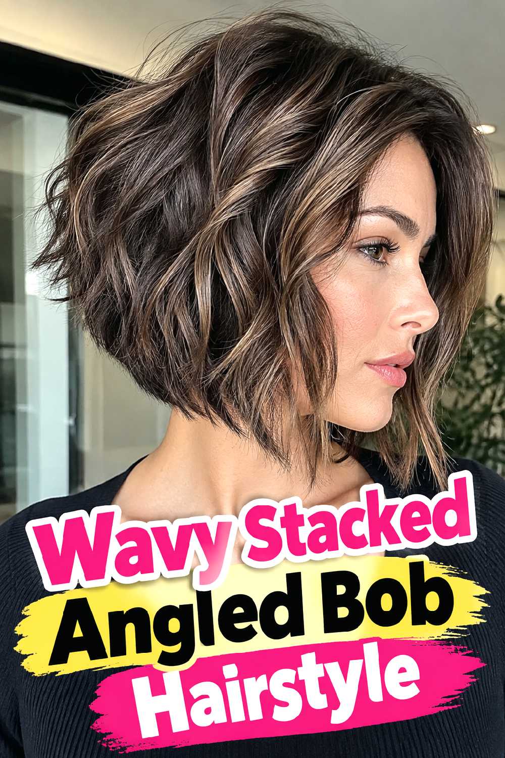 Wavy Stacked Angled Bob Hairstyle
