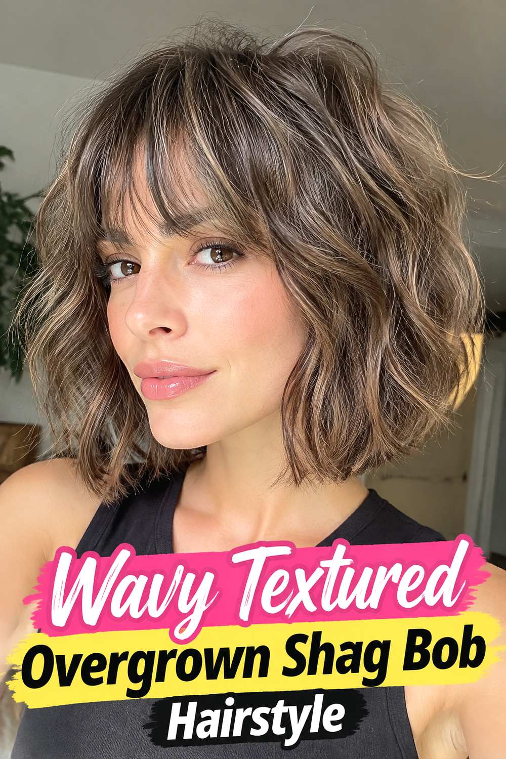 Wavy Textured Overgrown Shag Bob Hairstyle