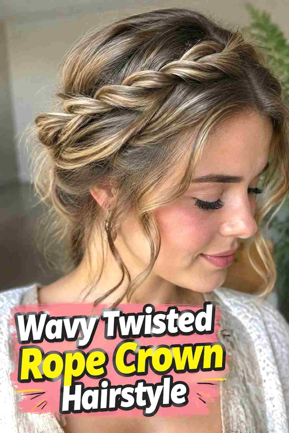 9. Wavy Twisted Rope Crown Hairstyle