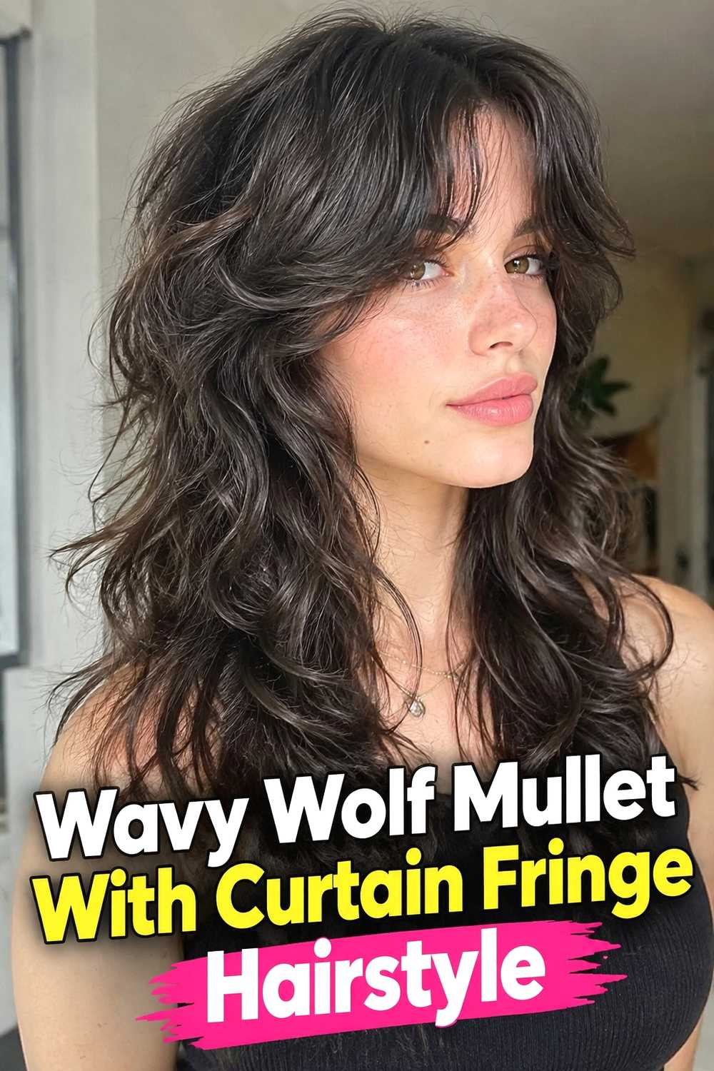 2. Wavy Wolf Mullet With Curtain Fringe Hairstyle