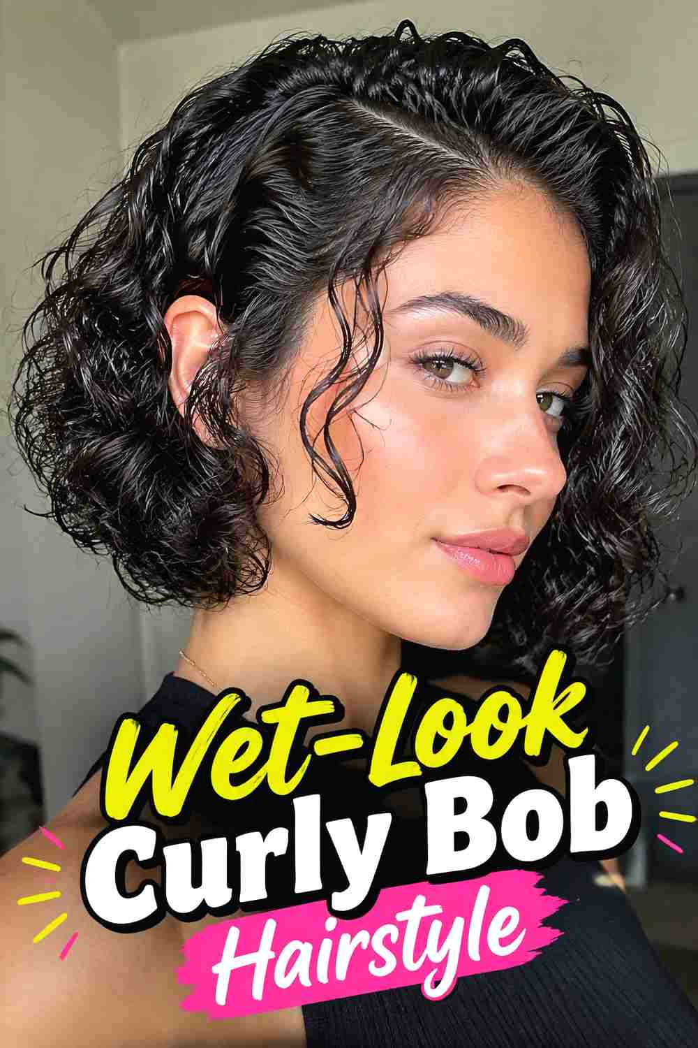 4. Wet Look Curly Bob Hairstyle
