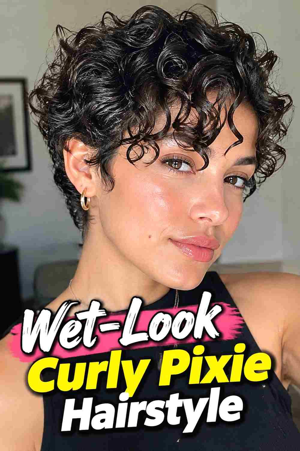10. Wet Look Curly Pixie Hairstyle