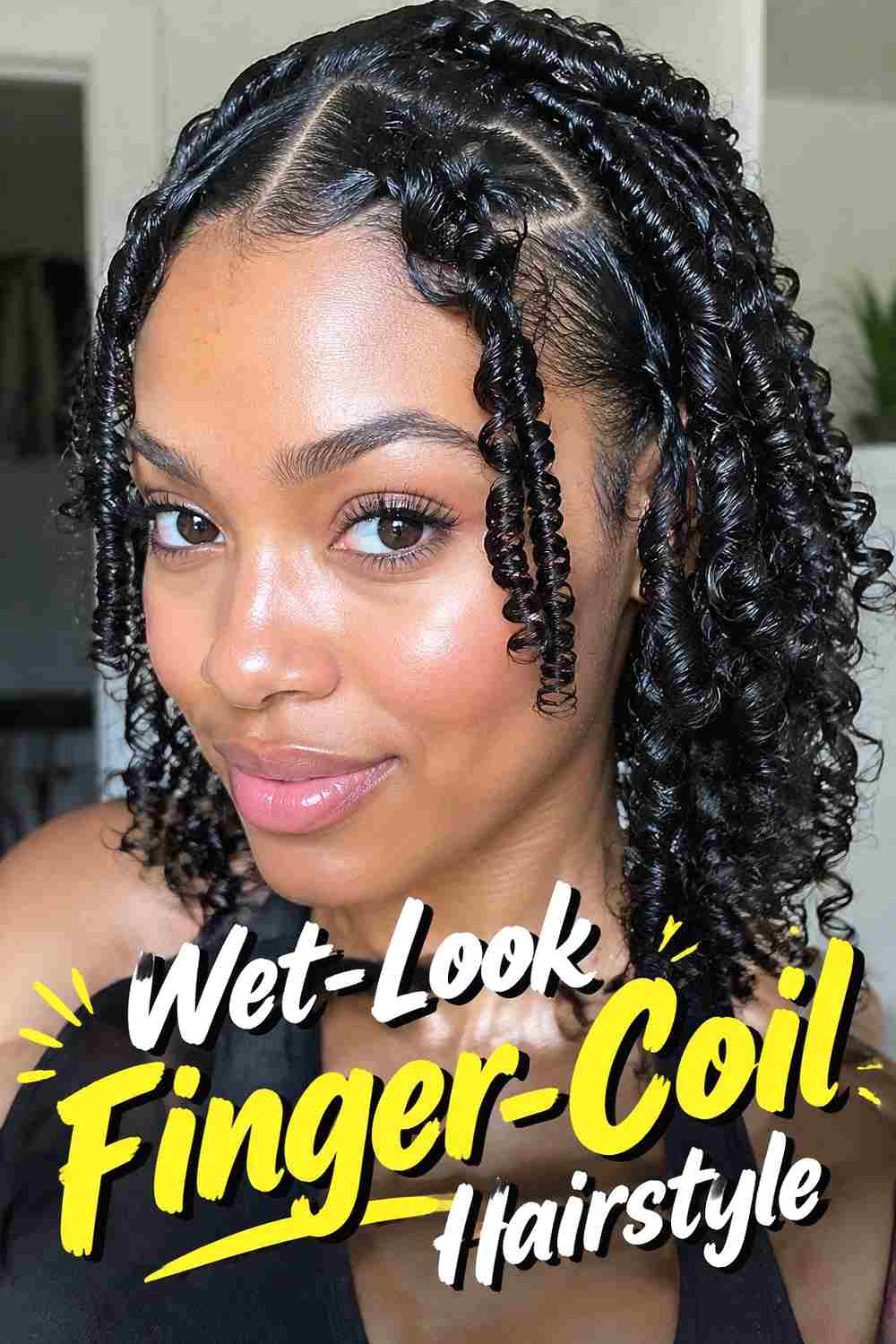 8. Wet Look Finger Coil Hairstyle