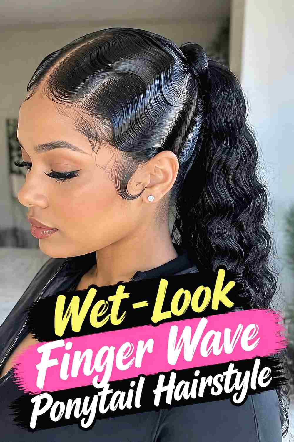 6. Wet Look Finger Wave Ponytail Hairstyle
