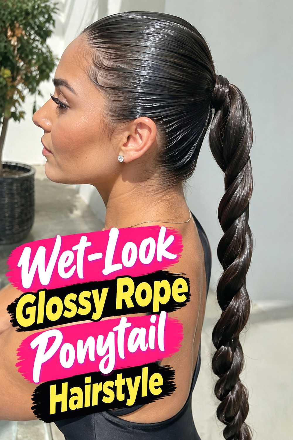 15. Wet Look Glossy Rope Ponytail Hairstyle