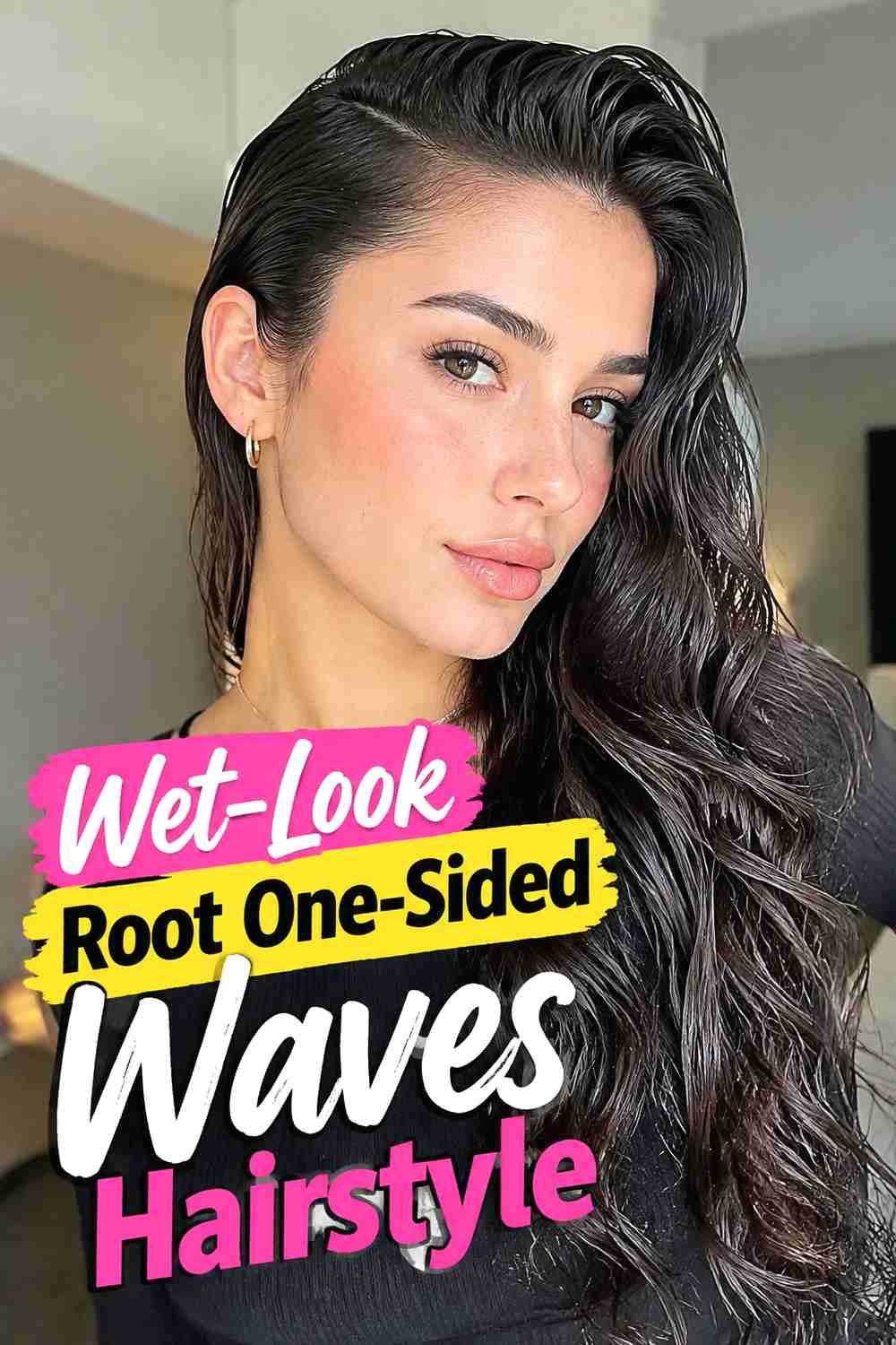 16. Wet Look Root One Sided Waves Hairstyle