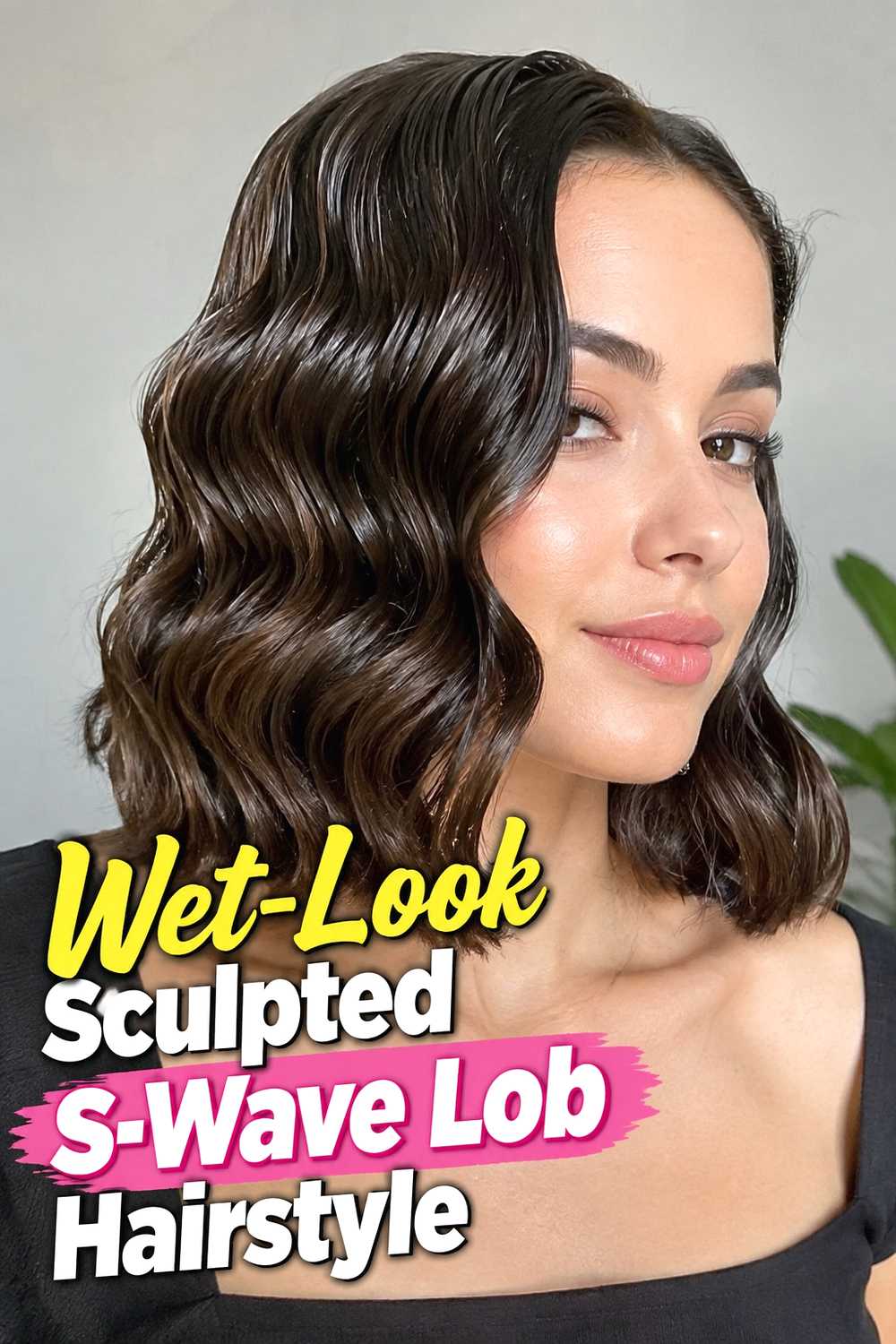 13. Wet Look Sculpted S Wave Lob Hairstyle