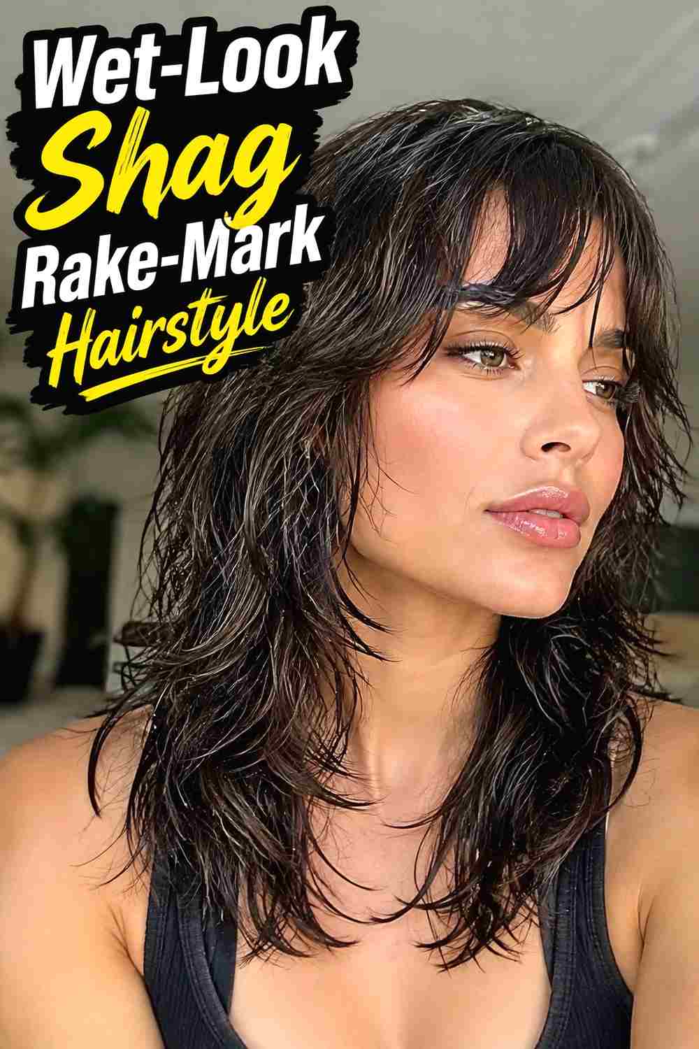 19. Wet Look Shag Rake Mark Hairstyle